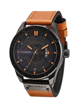 men Leather Analog Wrist Watch 8301 - 45 mm -Light Brown 
