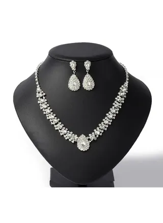 Women's Wedding Bridal V-Necklace Dangle Earrings Set 