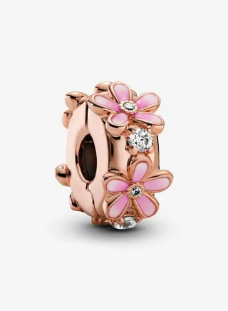 Pink Daisy Spacer in Rose Gold charm for Pandora Moments Women's Bracelet 
