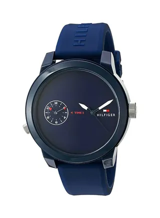 Men's DENIM Round Shape Silicone Strap Analog Wrist Watch 44 mm - Blue - 1791325 