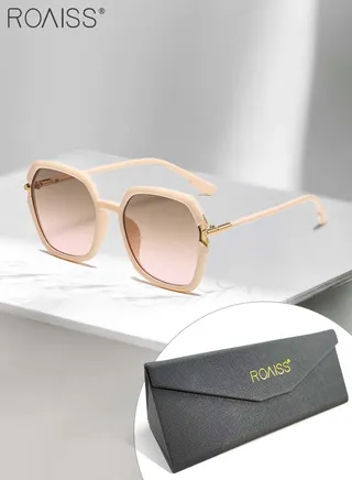 Women's Square Polarized Sunglasses, UV400 Protection Sun Glasses With Metal and TR90 Frame, Fashion Anti-glare Sunglasses for Women with Glasses Case, 56mm, Beige 