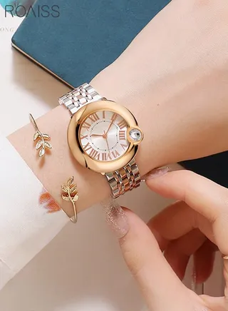 Luxury Waterproof Quartz Watch Crystal Women's Wrist Watch with Stainless Steel Band 