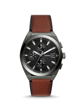 Men's Everett Chonorograph Round Shape Leather Strap Wrist Watch FS5797 - 42 mm - Black 