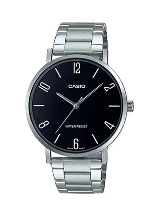Men's Casio watch Analog ,Black Dial ,Stainless Steel BAnd ,MTP-VT01D-1B2UDF - 46 mm - Silver 