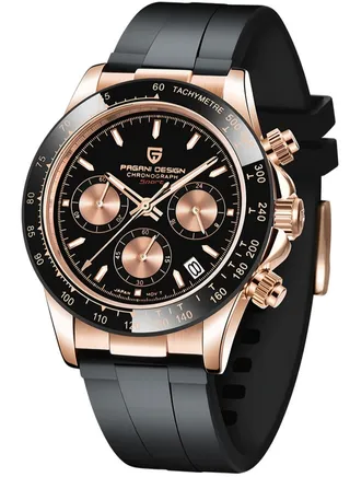 Men's Watches Chronograph Quartz Stainless Steel Waterproof Wrist Watch for Men Gold Black PD1664 