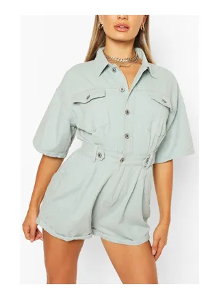 Waist Detail Denim Playsuit 