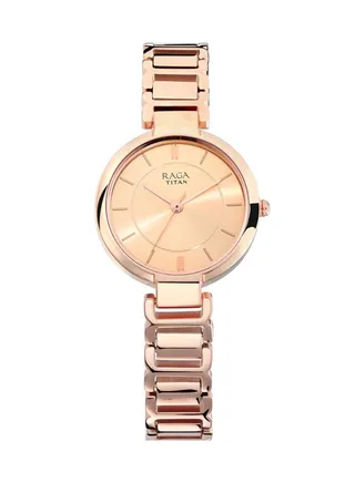 Titan Raga Viva Analog Rose Gold Color,Round Dial Watch with Metal Strap for Women -NL2608WM01/NR2608WM01 
