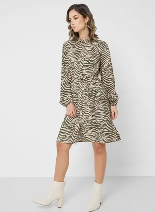 Tie Detail Printed Dress 