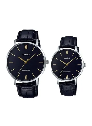 Quartz Black Dial Leather Strap Couple Watch MTP/LTP-VT01L-1BUDF 