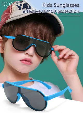 Aviator Polarized Sunglasses for Kids, UV400 Protection Cute Beach Holiday Sun Glasses with Lightweight Flexible Silicone Frame for Boys Girls and Children Age 3-12, Blue 