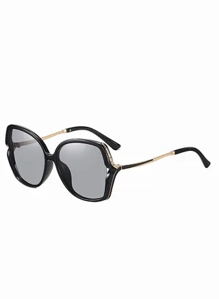 Women's Butterfly Polarized Sunglasses Anti-glare Color-changing Sun Glasses with Metal Frame Decorated with Rhinestones 