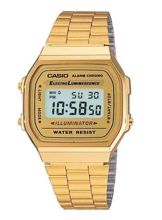 Men's Water Resistant Stainless Steel Digital Watch A168WG-9 - 36 mm - Gold 