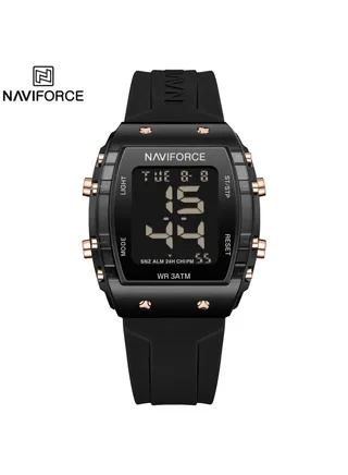 NAVIFORCE 7102 Sport watches with Date LCD Digital Display wristwatch Silica band watch for Men-Black 