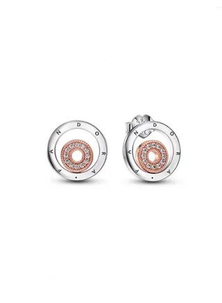 Pandora Signature Women's Fashion Versatile Classic Cubic Zirconia 925 Silver and Copper Silver Alloy Multi Ring Dual Color Earrings Pendant Earring Gift 282314C01 