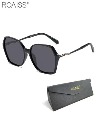 Women's Butterfly Polarized Sunglasses UV400 Protection Sun Glasses with PC Frame Decorated with Small Rhinestones Simple Oversized Anti-glare Sunglasses for Women with Glasses Case 63mm 
