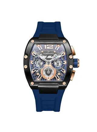 TORNADO XENITH Men's Multi Function Part Skeletonized, Multi Layered Rose Gold & Blue Dial  Watch - T23105-BSNNK 