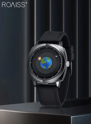 Men's Silicone Strap Quartz Watch, Square Shape Black Dial Watch with Earth's Trajectory Design, Waterproof Sports Watch as Gift for Men 