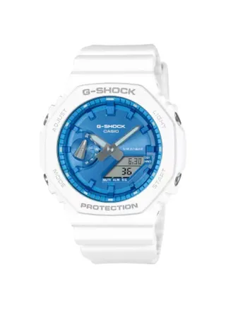 Casio G-shock GA-2100WS-7A White Watch with Metallic Blue Dial 