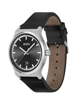 Men's Analog Round Shape Leather Wrist Watch 1514075 - 41 Mm 