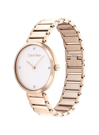 Analog Round Waterproof  Wrist Watch With Gold Strap 25200135 