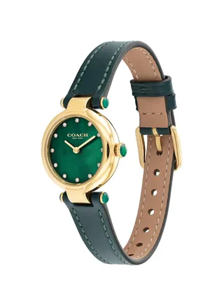 COACH CARY WOMEN's GREEN MOTHER OF PEARL DIAL, GREEN CALFSKIN WATCH - 14503951 