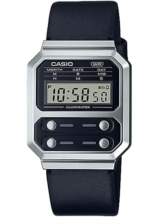 Unisex Watch Vintage Digital Clear Dial Leather Band A100WEL-1ADF 