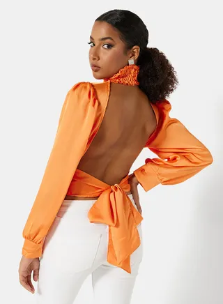 Open Back Satin Crop Top 