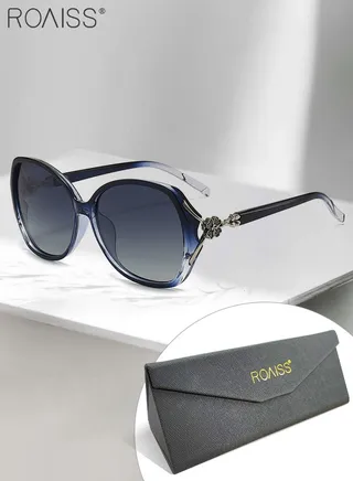 Women's Polarized Butterfly Sunglasses, UV400 Protection Sun Glasses with Rhinestones Decoration, Fashion Anti-Glare Sun Shades with Glasses Case for Shopping Party Travel 57mm, Clear Blue 