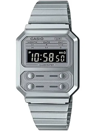 Unisex Watch Vintage Digital Black Dial Stainless Steel Band A100WE-7BDF 
