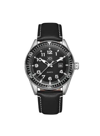 Men's Analog Round Shape Leather Wrist Watch K23028-SLBB - 44 Mm 