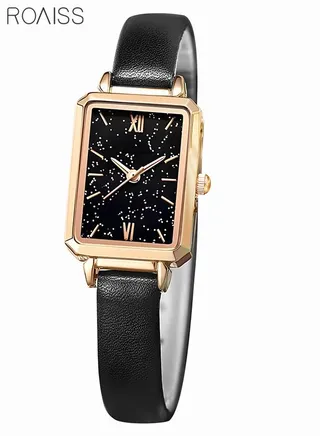 Women's Rectangle Retro Quartz Watch with Leather Band Classic Small Wrist Ladies Watch 