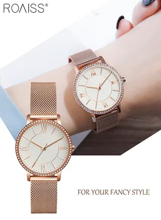 Women Stainless Steel Mesh Band Watch Ladies Quartz Waterproof Bracelet Wristwatch 