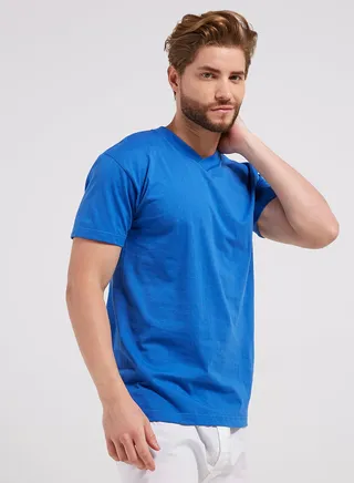 V-Neck Short Sleeves T-Shirt Blue 