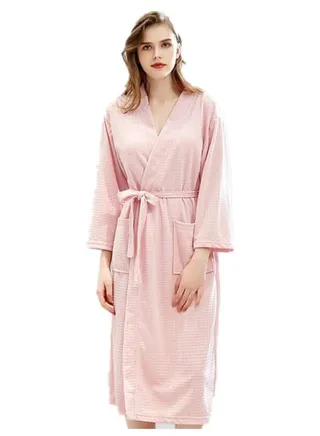 2pcs Women Bathrobe Waffle Weave Lightweight Kimono Spa Bathrobe for Lady, Pink, 60-80kg 