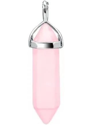 Healing Hexagonal Real Natural Rose Quartz Crystal Point Pendant 