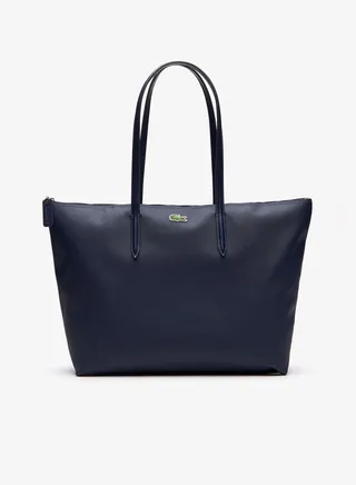 Lacoste Women's L12.12 Concept Fashion Versatile Large Capacity Zipper Handbag Tote Bag Shoulder Bag Large Navy Blue 