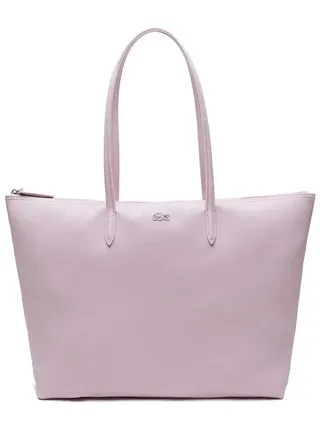 Lacoste Women's L12.12 Concept Fashion Versatile Large Capacity Zipper Shoulder Bag Handbag Large Light Purple 45cm * 30cm * 12cm 