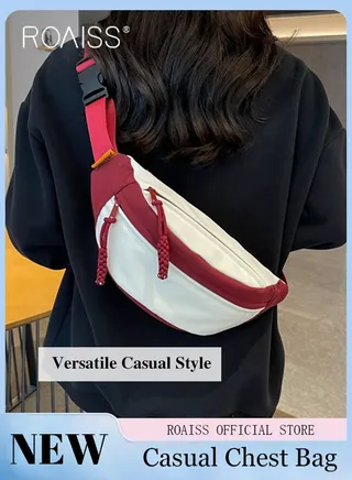 Unisex Multifunctional Chest Bag Color Block Design Simple and Fashionable Large Capacity Style Versatile and Suitable for Students Can be Worn as a Crossbody Bag or Waist Bag 