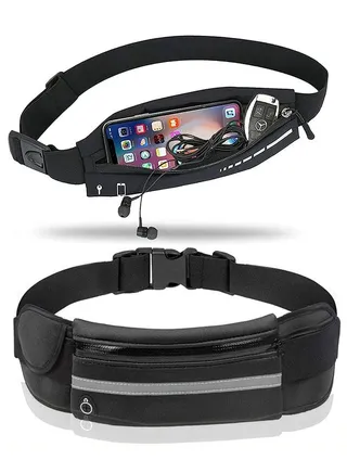 2 Pack Running Belt Waist Packs Zipper Sweatproof Workout Waist Pouch, Travel Money Phone Holder Belt Bag for Couple, Men, WOmen 