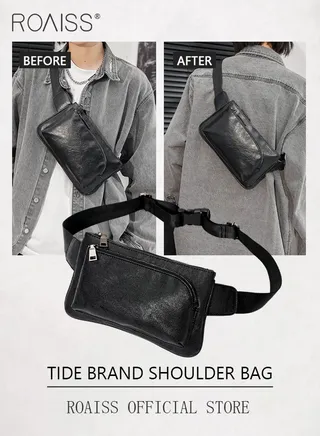 Retro Casual Crossbody Bag for Men PU Leather Waterproof Clutch Chest Handbags with Multiple Pockets and Sturdy Zippers 