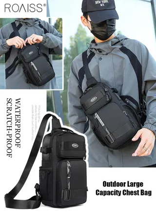 Large Capacity Waterproof Chest Bag Men'S Outdoor Travel Sports Shoulder Bag Adjustable Shoulder Strap Multifunctional Chest Bag 