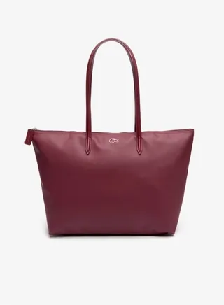 Lacoste Women's L12.12 Concept Fashion Versatile Large Capacity Zipper Handbag Tote Bag Shoulder Bag Large Size Wine Red 45cm * 30cm * 12cm 