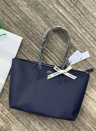 Lacoste Women's Concept Fashion Versatile Large Zipper Tote Bag Tote Bag Shoulder Bag Large Size Dark dark blue 
