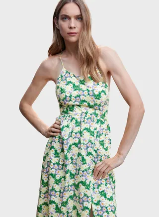 Strappy Front Slit Floral Dress 
