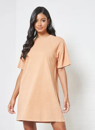 Round Neck Mini Dress Light Orange 
