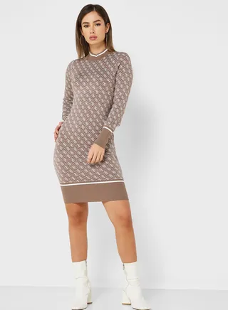 Printed Knitted Bodycon Dress
