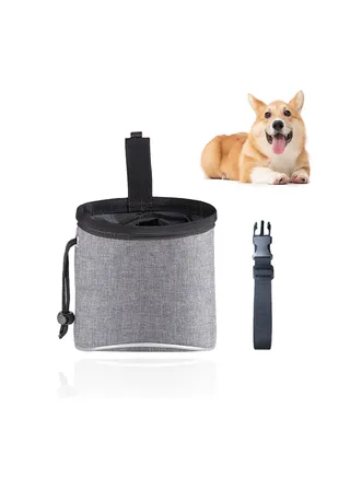 Dog Treat Bag, Waterproof Dog Training Pouch, Hand-Free Dog Walking Bag with Adjustable Waist Belt, Pet Puppy Treat Pouch Bag for Dog Training Walking Travel Outdoor Use (Grey) 