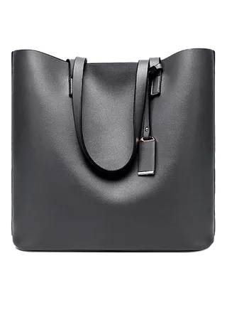 2-Piece Faux Leather Tote Bag Grey 