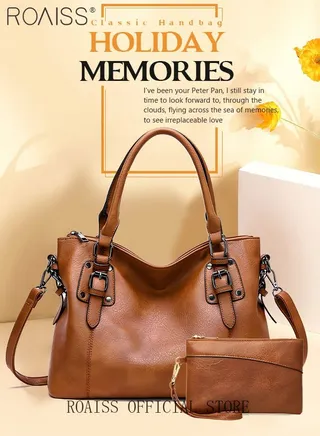 Large Crossbody Bags Ladies Shoulder Handbags Purse Set for Women Hobo Totes PU Leather Purses and Handbags Shoulder Bag Vegan Leather Tote Brown 