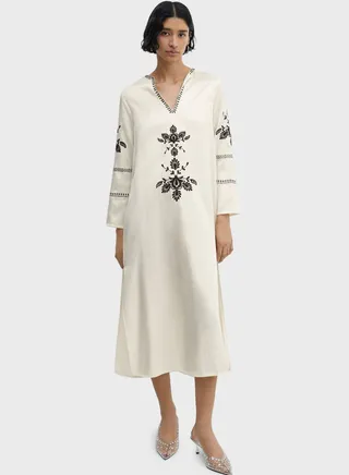 Embroidered Dress With Side Slit 